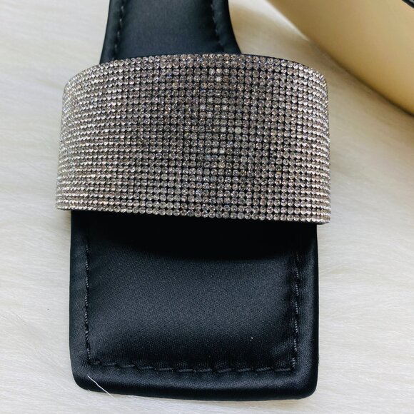 Good American Kickstand Slide Sandal Mules Black Diamond Kitty Heels Elegant - Picture 5 of 7